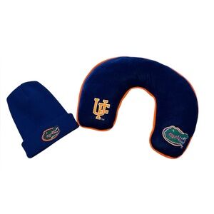 Blue and Orange Gators Beanie and Neck Pillow Set